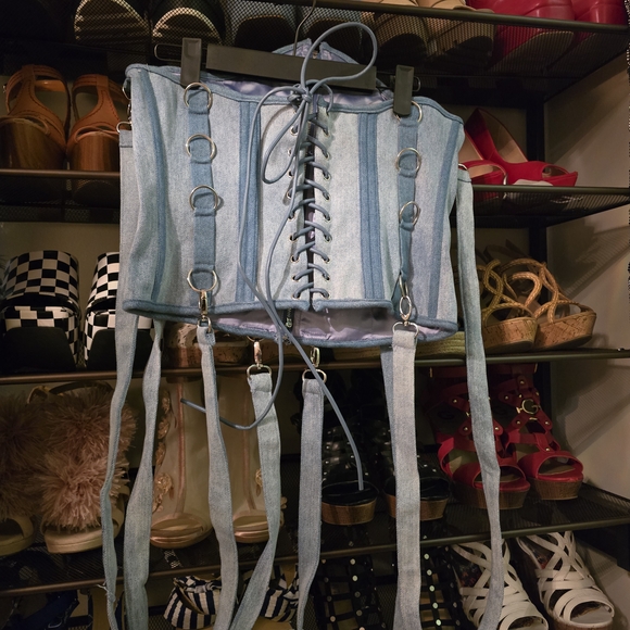 NWOT AKIRA Blue Denim Corset Top XL - Picture 2 of 7